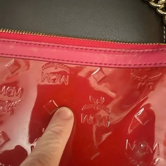 MCM Red Patent Leather Clutch with Gold Chain - Picture 6 of 10